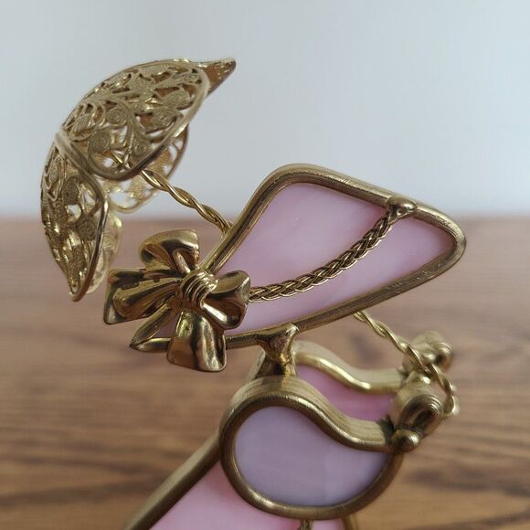 Vintage Stained Glass Table Top Old Fashioned Victorian Woman Figurine Glass Art - Picture 3 of 14